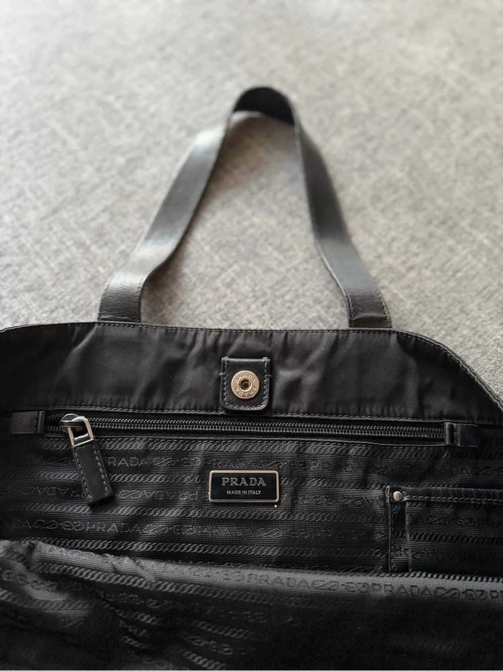 Prada Black Nylon Tote with Leather Straps